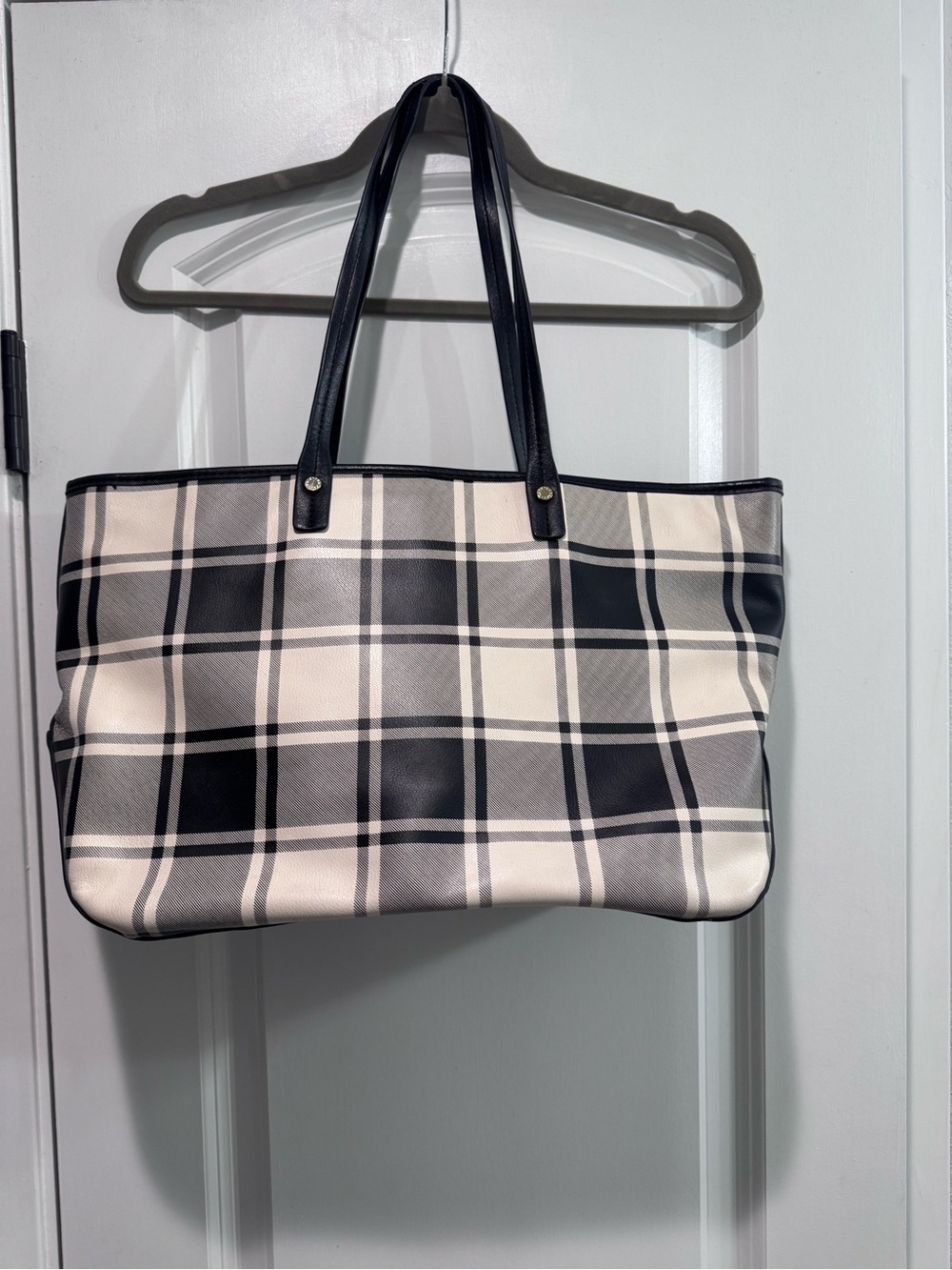 Kate Landry Black and Cream Plaid Tote